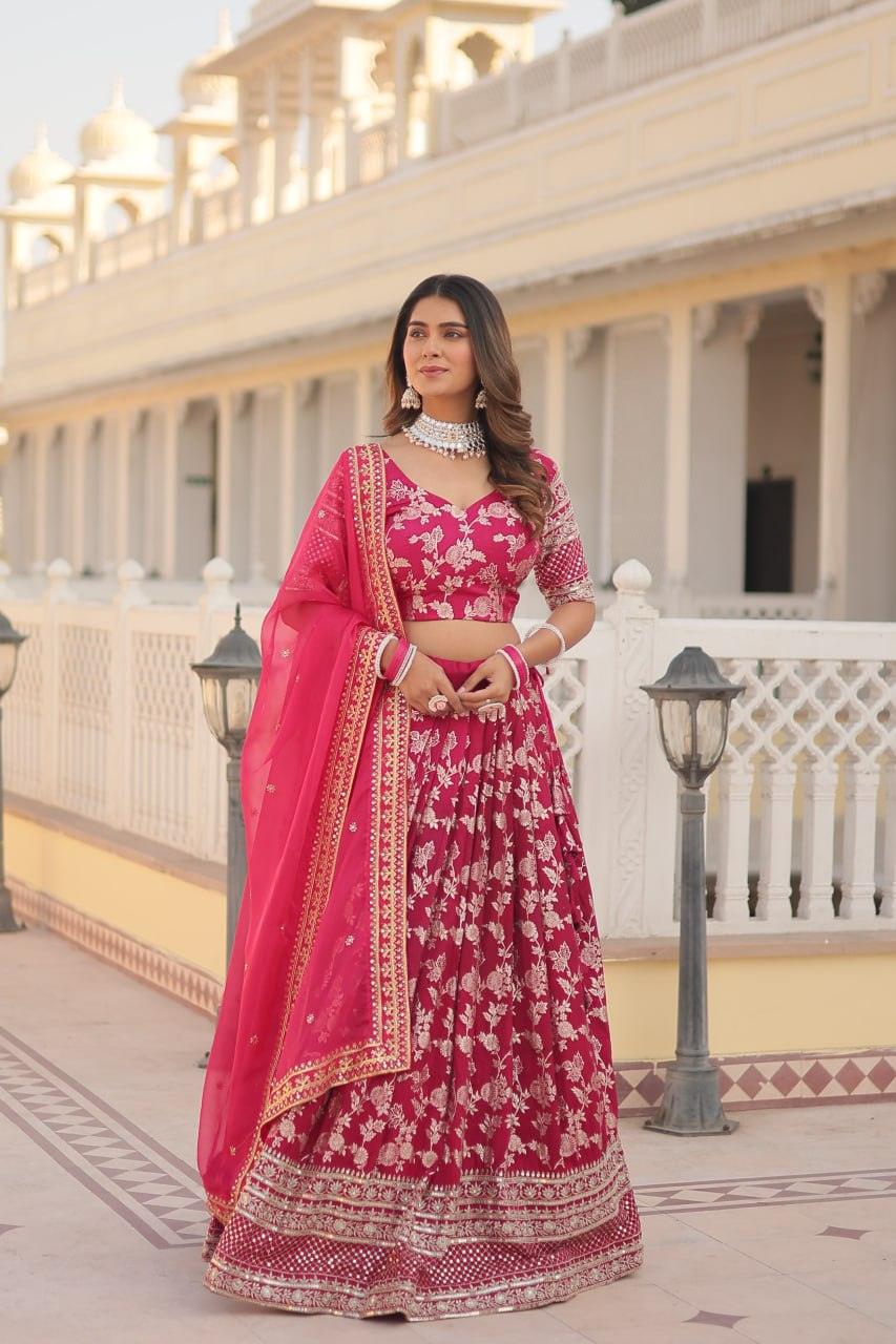 Marvelious Viscous Jacquard Sequins Embroidered Lehenga Choli Set Wholesale Pice For Sale