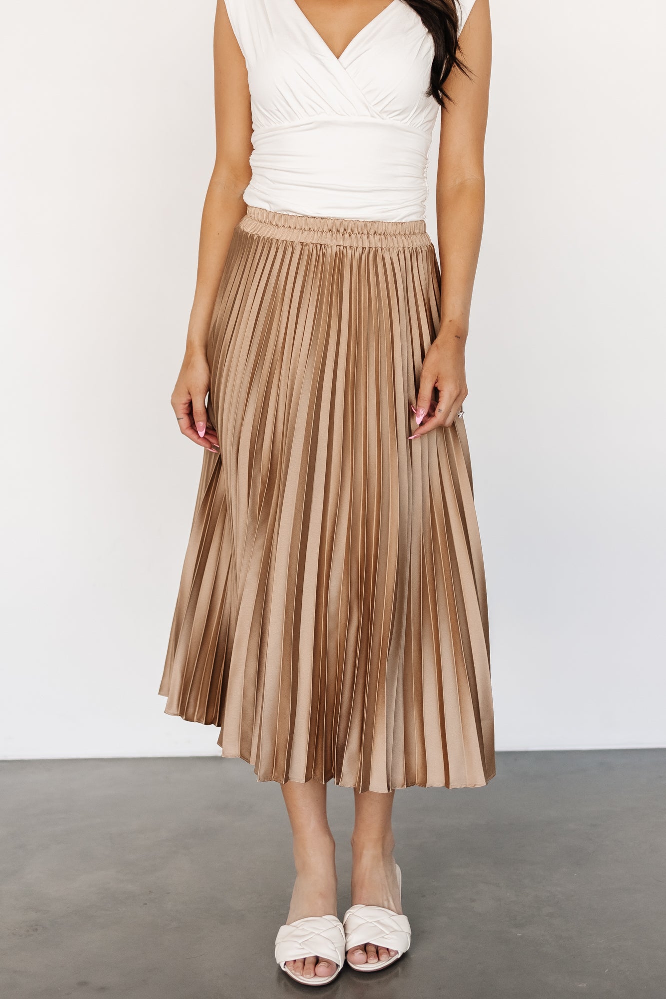 Demetria Pleated Midi Skirt | Light Bronze Cheap Pice Free Shipping