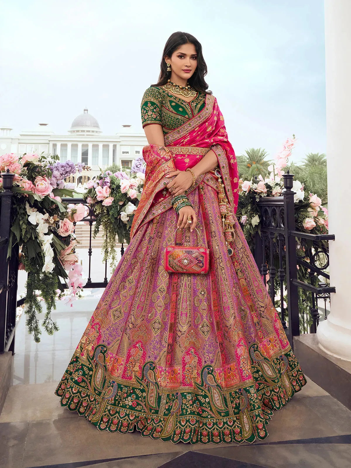 Elegant Embroidered Pink Silk  Lehenga Choli Set Discount Wiki