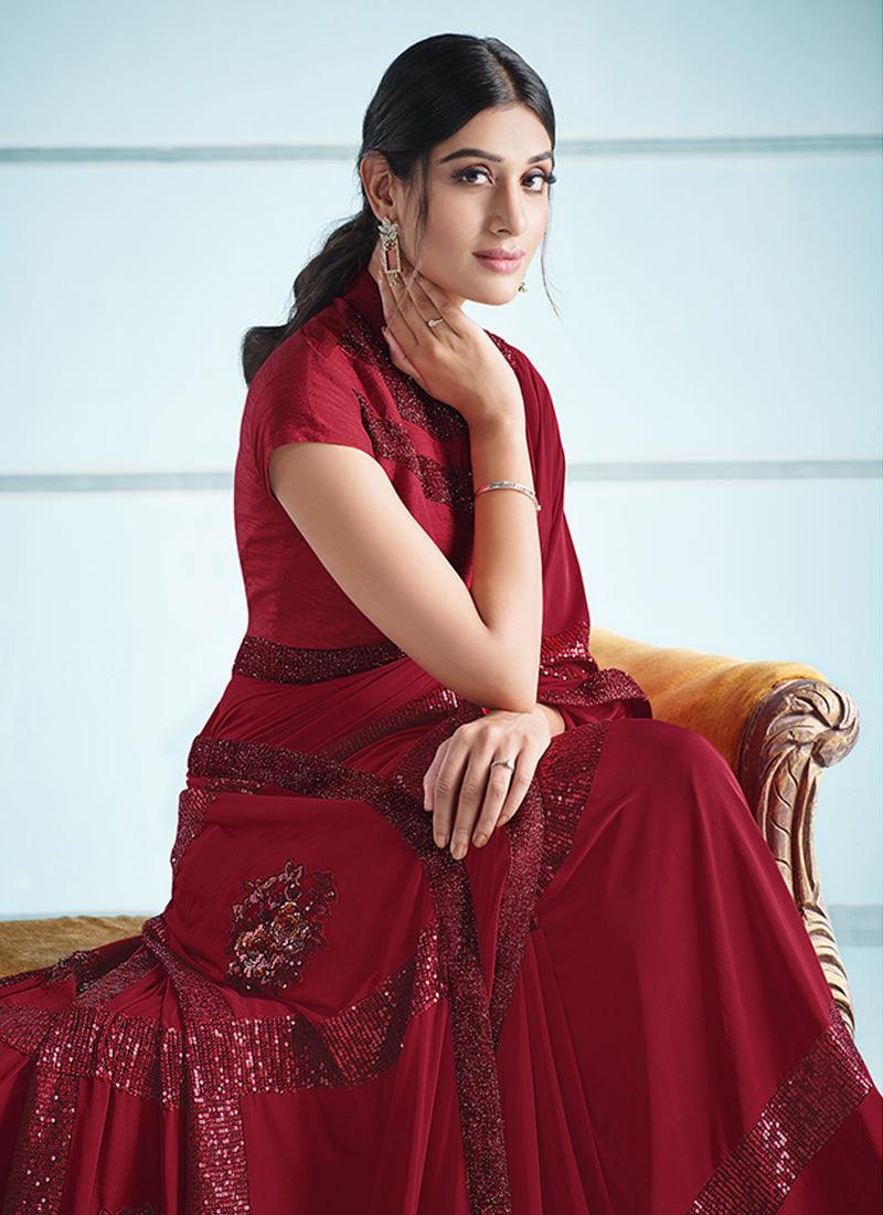 Lycra Fabric Maroon Wedding Saree Clearance Great Deals