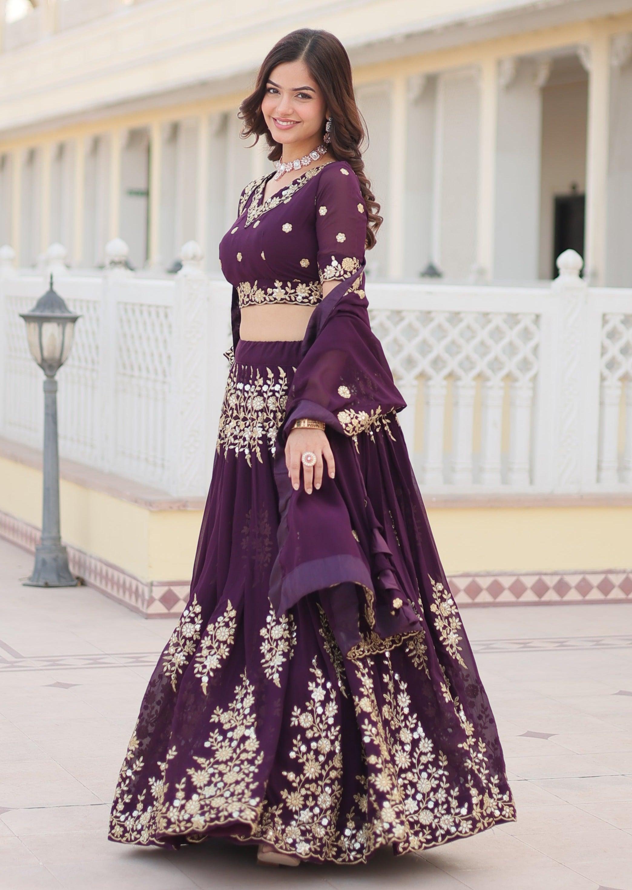 Wine Lehenga Choli with Intricate Embroidery Cheap Pice Wholesale Pice