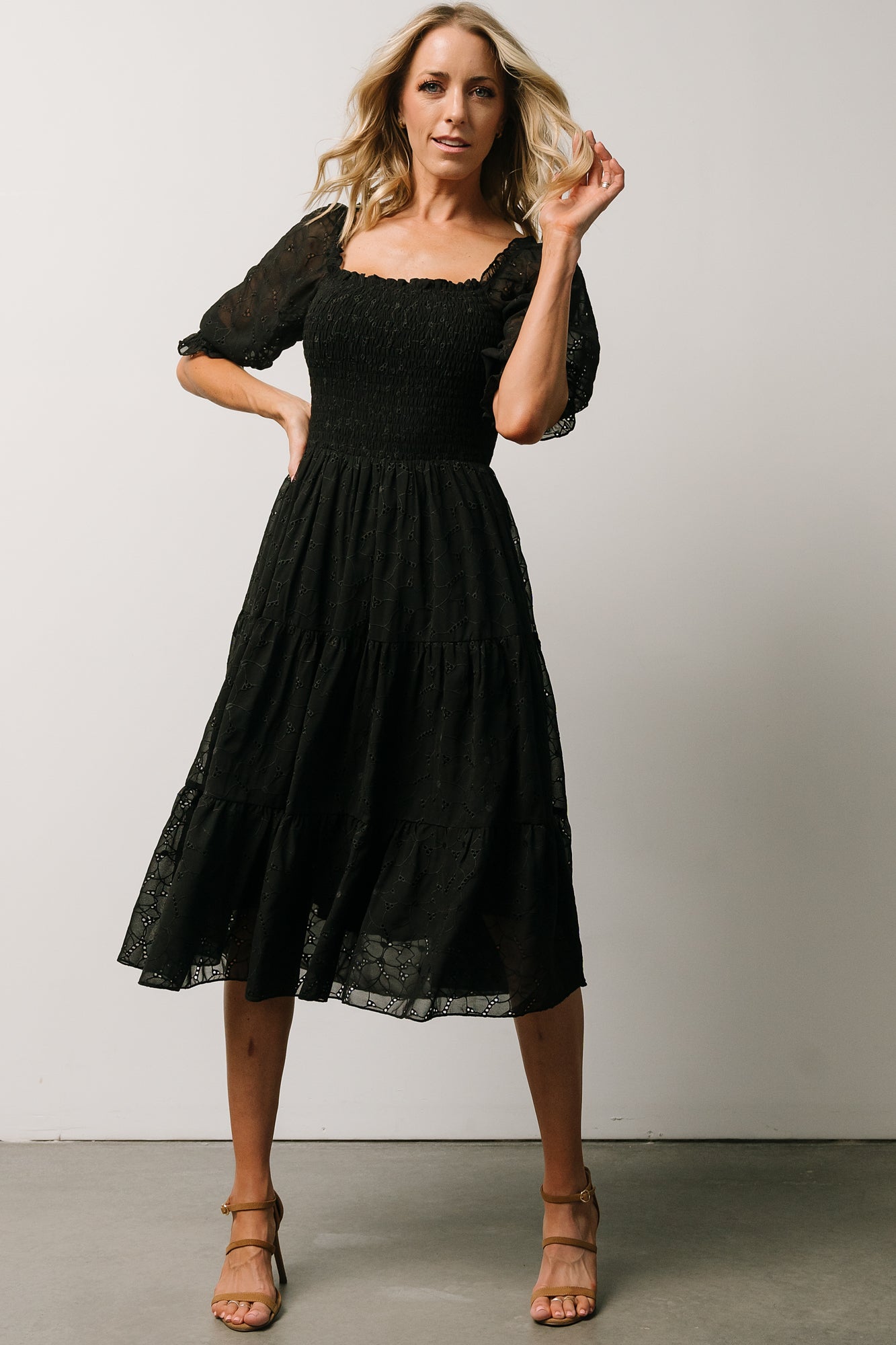 Hazel Eyelet Midi Dress | Black Discount Official Site