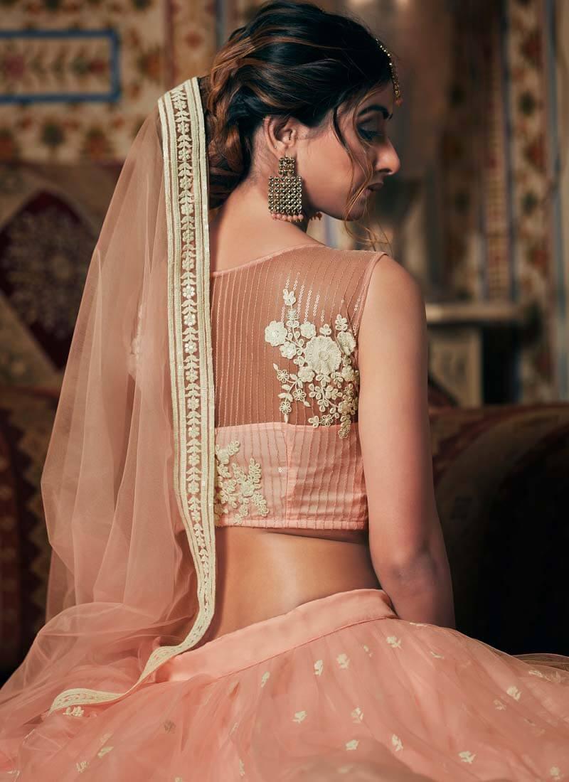 Fabulous Peach Color Soft Net Base Heavy Work Wedding Wear Lehenga Choli Largest Supplier Online