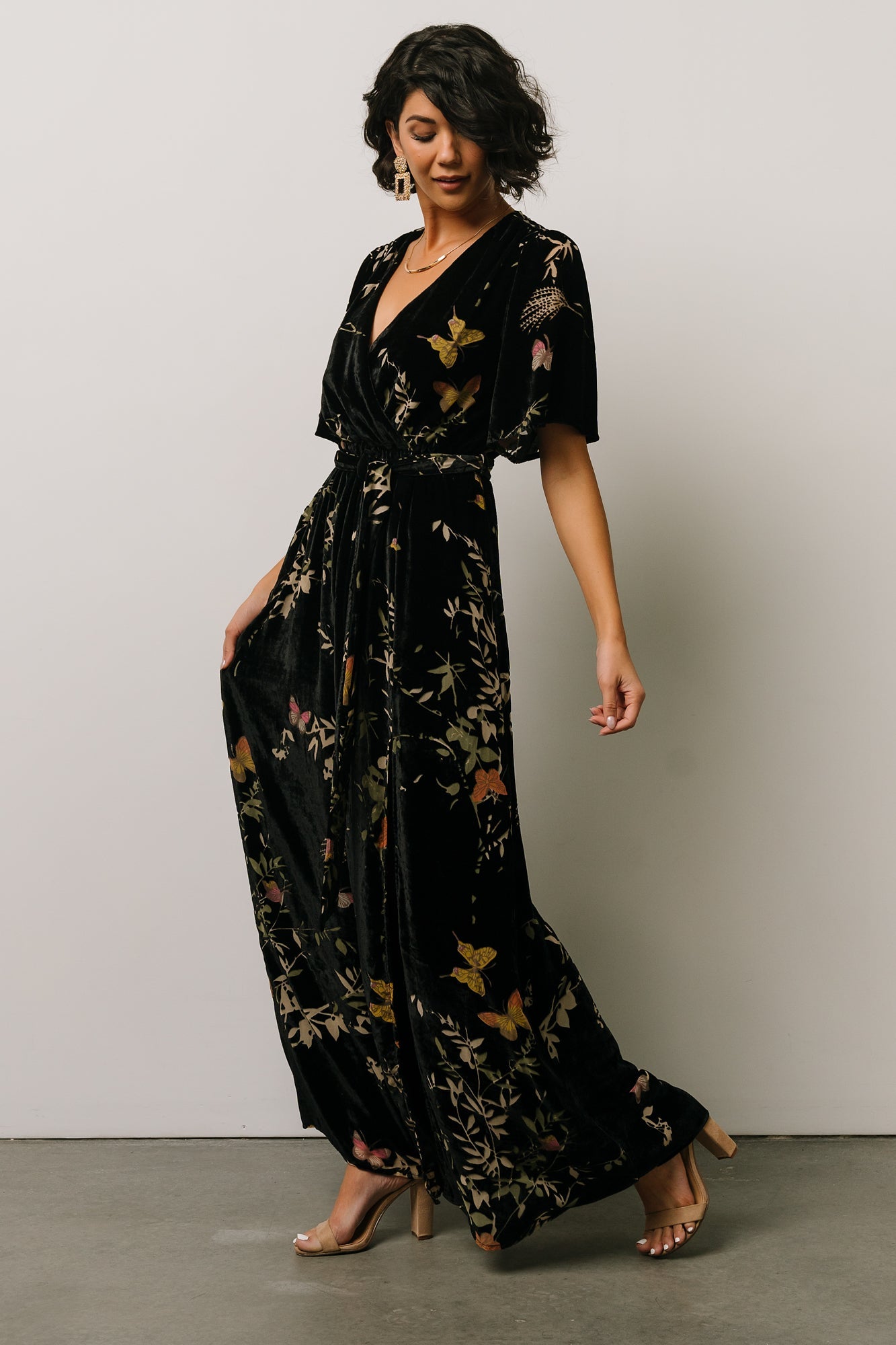 Uma Velvet Maxi Dress | Black Butterfly Print Tumblr Cheap Pice