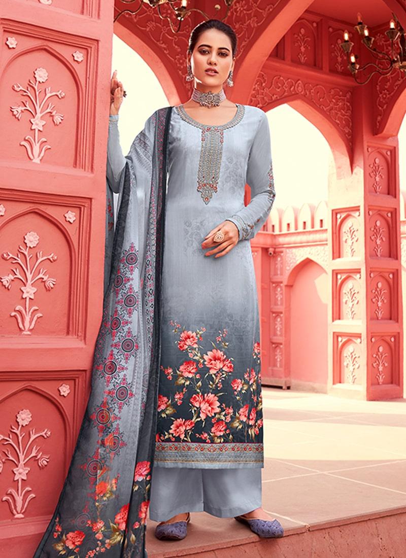 Light Grey Color Crepe Fabric Full Sleeves Printed Palazzo Suit Buy Cheap Discount