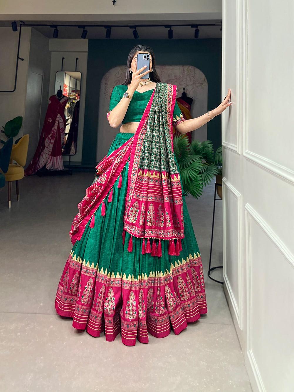 Outstanding Tussar Silk Printed Lehenga Choli Set Free Shipping In China