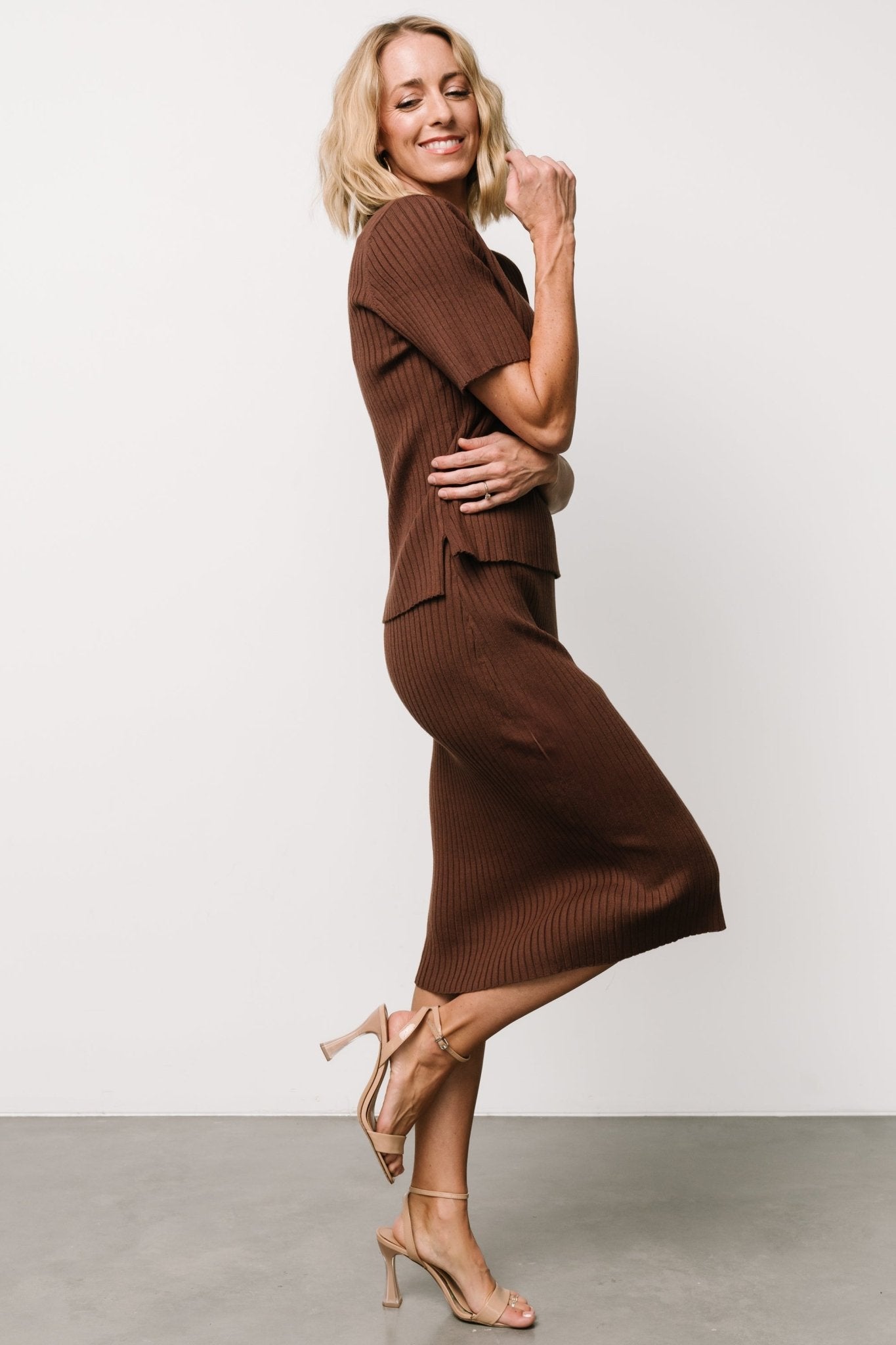 Stormi Ribbed Midi Skirt | Brown 100% Original Cheap Pice