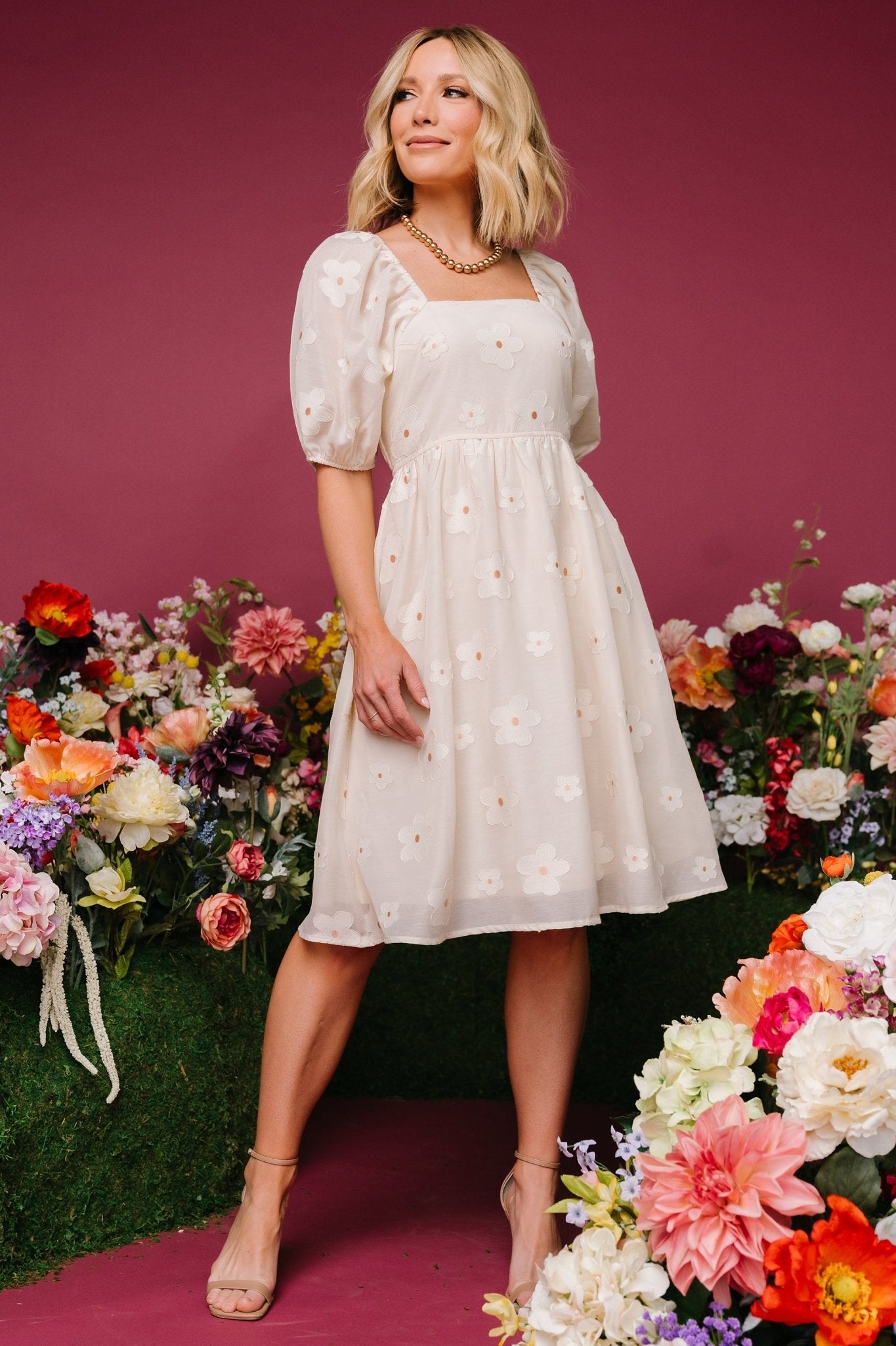 Daisy Short Dress | Vintage Cream Floral Deals Cheap Pice