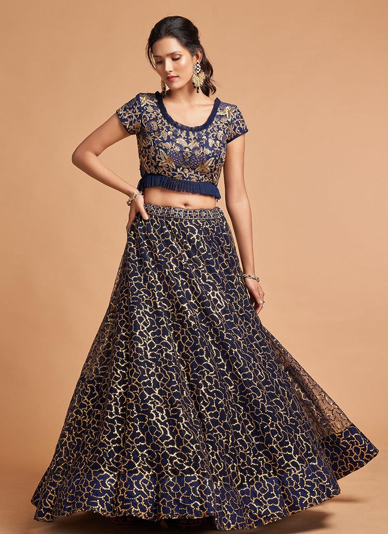 Soft Net Base Navy Blue Lehenga Choli With Heavy Sequins And Zari Work Sale Wholesale Pice