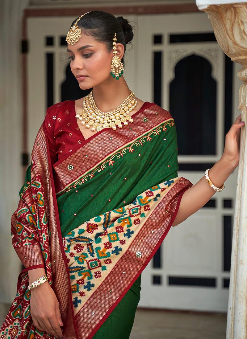 Forest Green Foil Work Patola Silk Saree From China For Sale