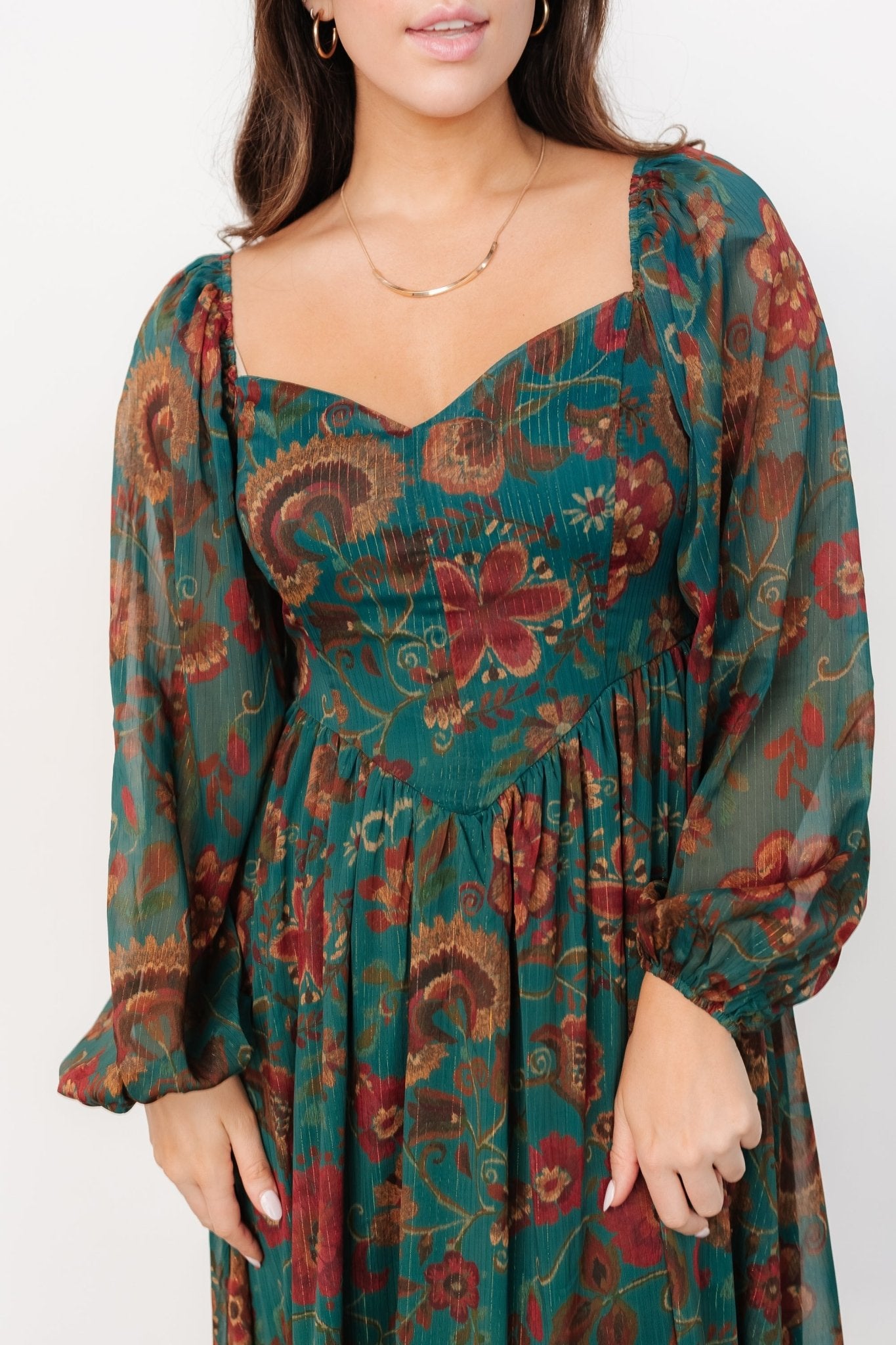 Babette Basque Waist Dress | Teal Multi Floral Big Discount Cheap Pice