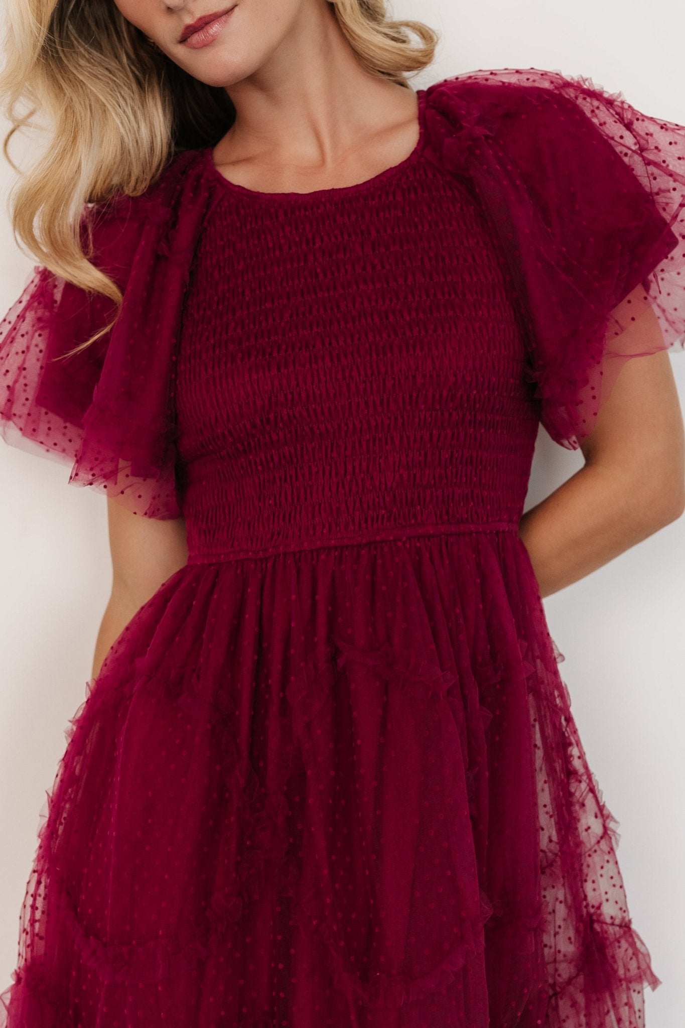 Ambrose Dotted Tulle Midi Dress | Burgundy Cheapest Cheap Online