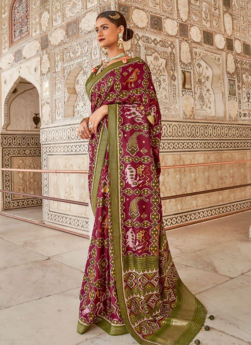 Maroon Color Patola Silk Printed Saree With Matching Blouse Buy Cheap Outlet Locations