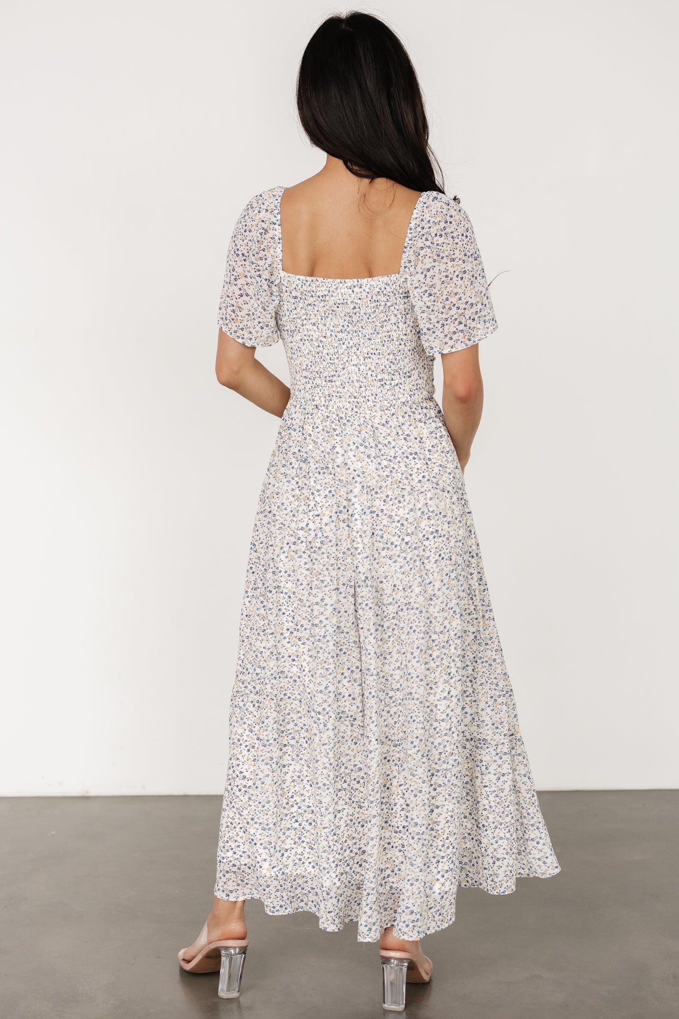 Emiliana Dress | Ivory + Blue Floral Cheap Sale Brand New Unisex