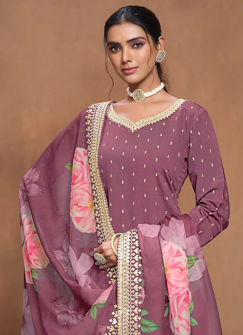 Designer Lavender  Embroidered Silk Sharara  Suit Outlet Finishline