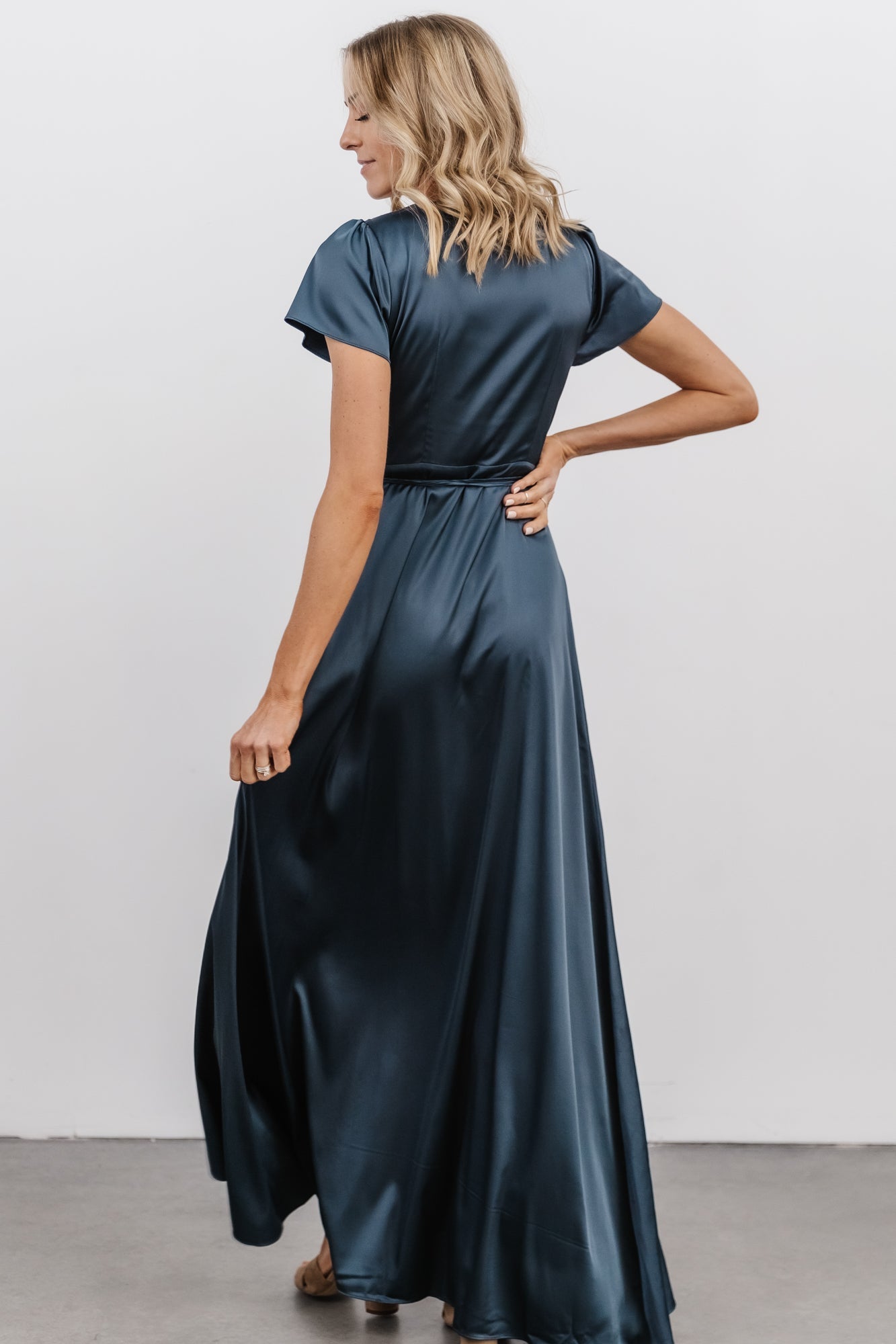 Krystal Satin Wrap Gown | Deep Blue Cheap Sale Cheapest