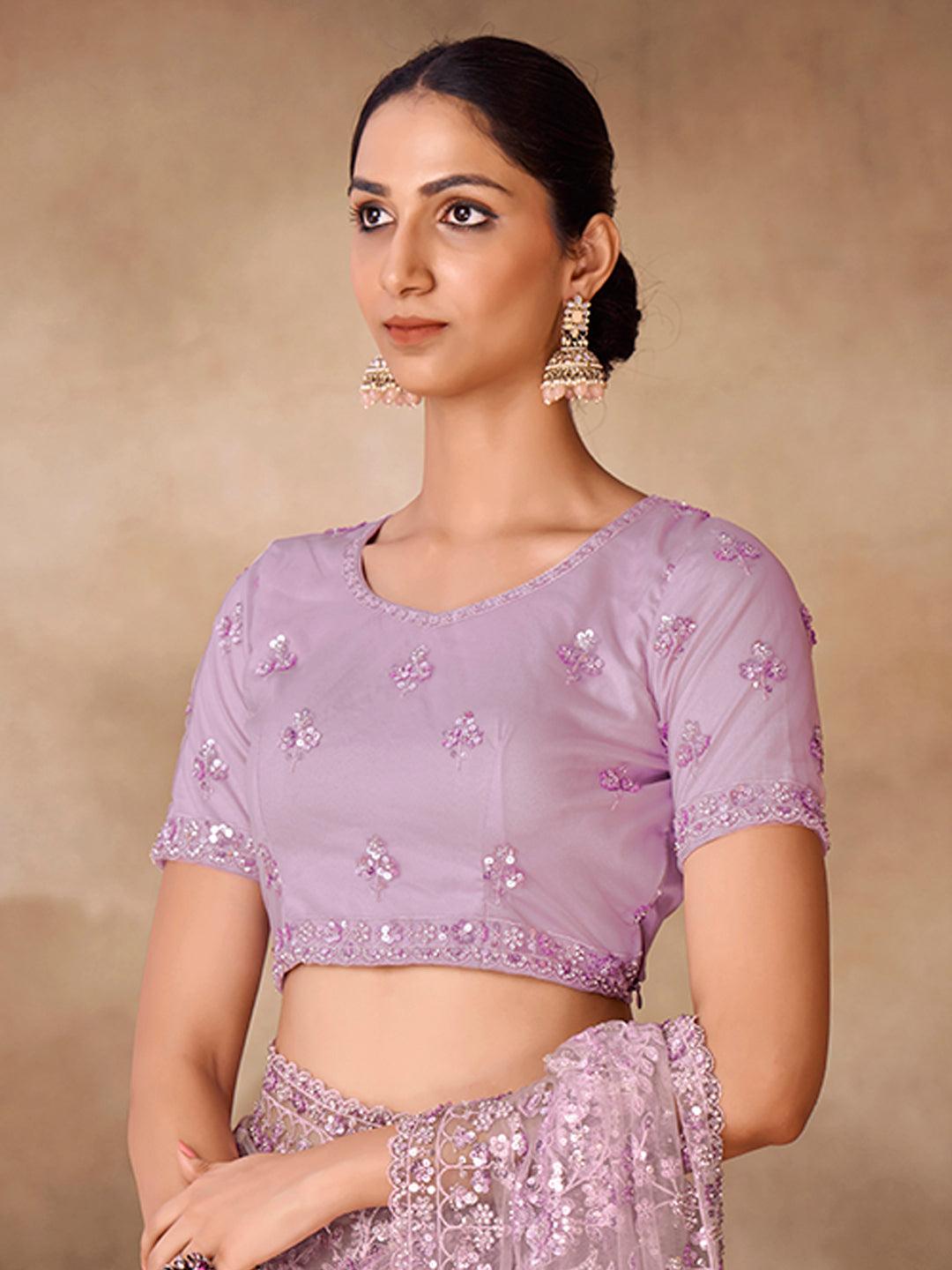 Lilac color Embroidered and zarkan work saree 2025 New Cheap Online