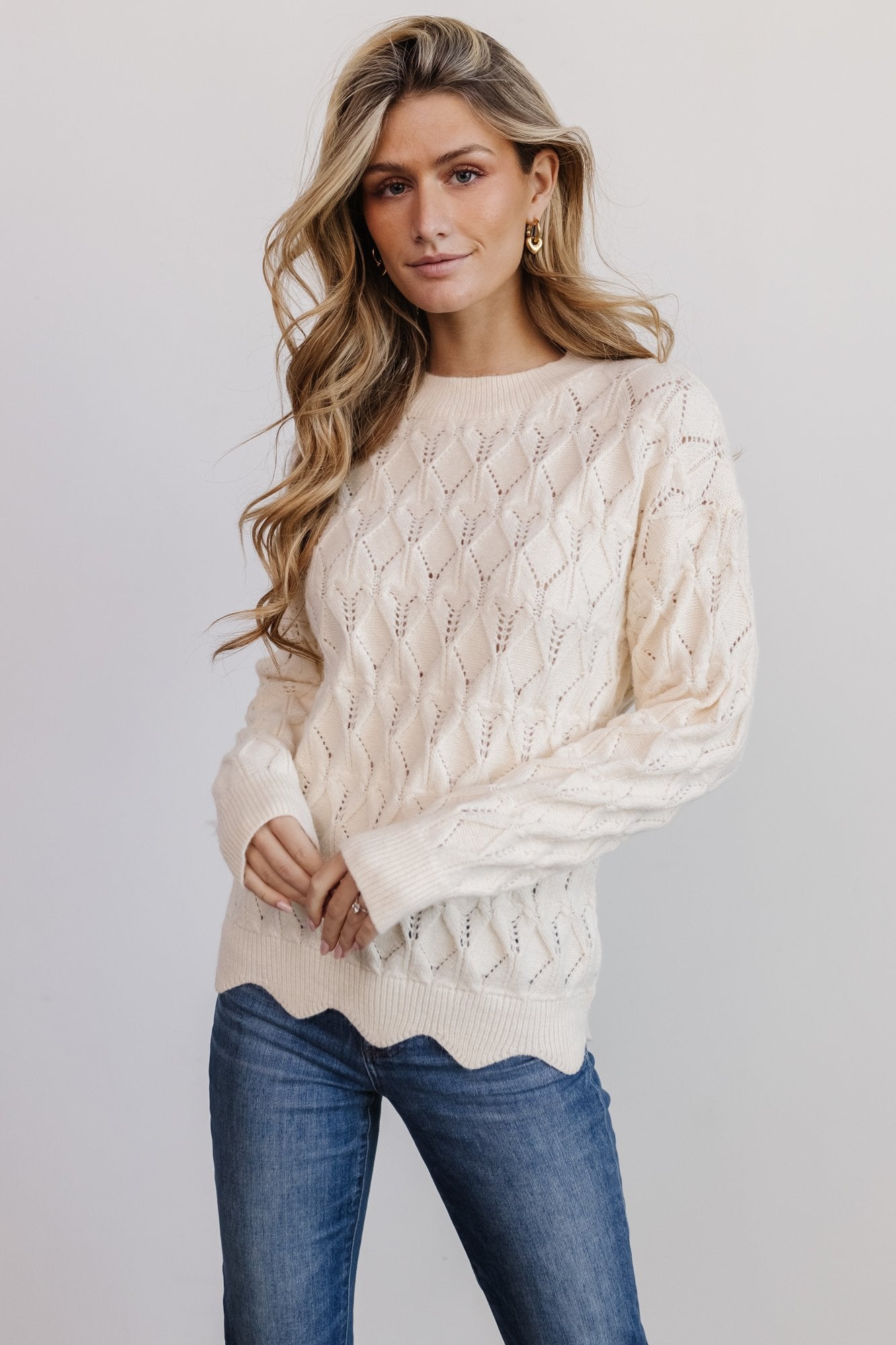 Perle Eyelet Scallop Sweater | Cream Discount Classic