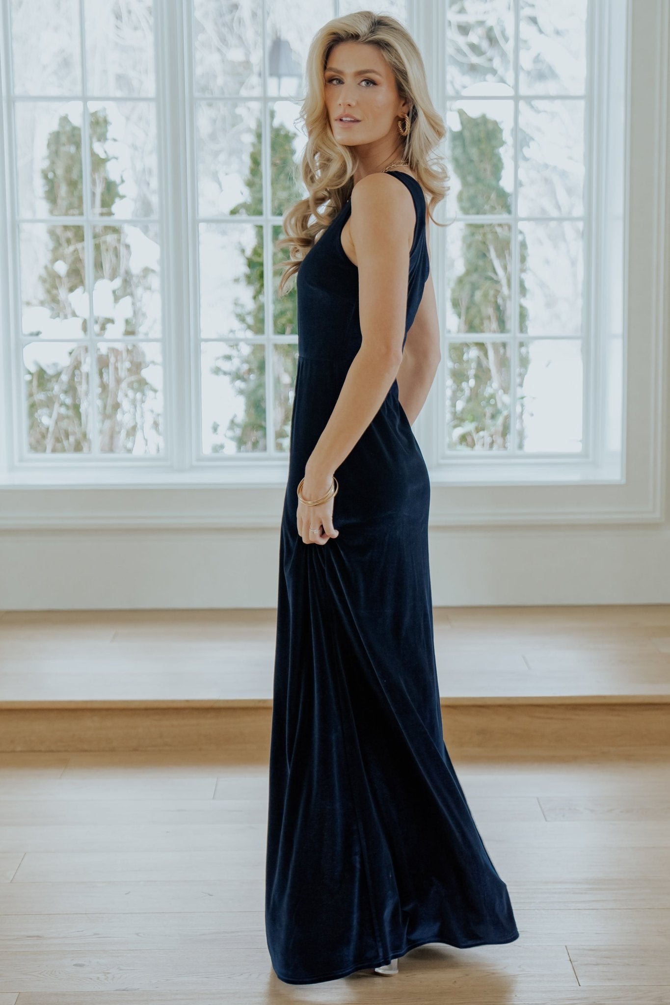 Tatiana Velvet One Shoulder Maxi Dress | Navy Purchase For Sale