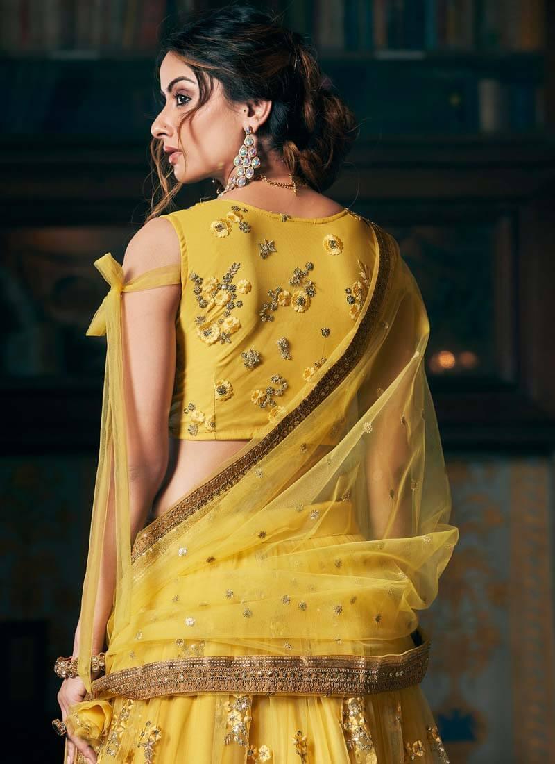 Sunshine Yellow Color Soft Net Base Heavy Work Designer Lehenga Choli Buy Cheap Fashion Style