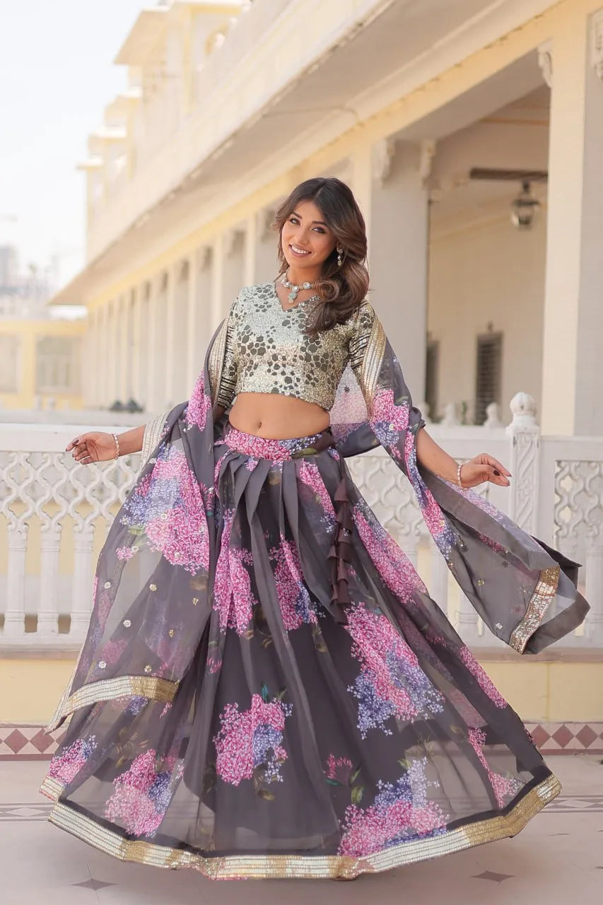 Beautiful Floral Printed Sequins Worked Designer Lehenga Choli Cheap Sale Shop