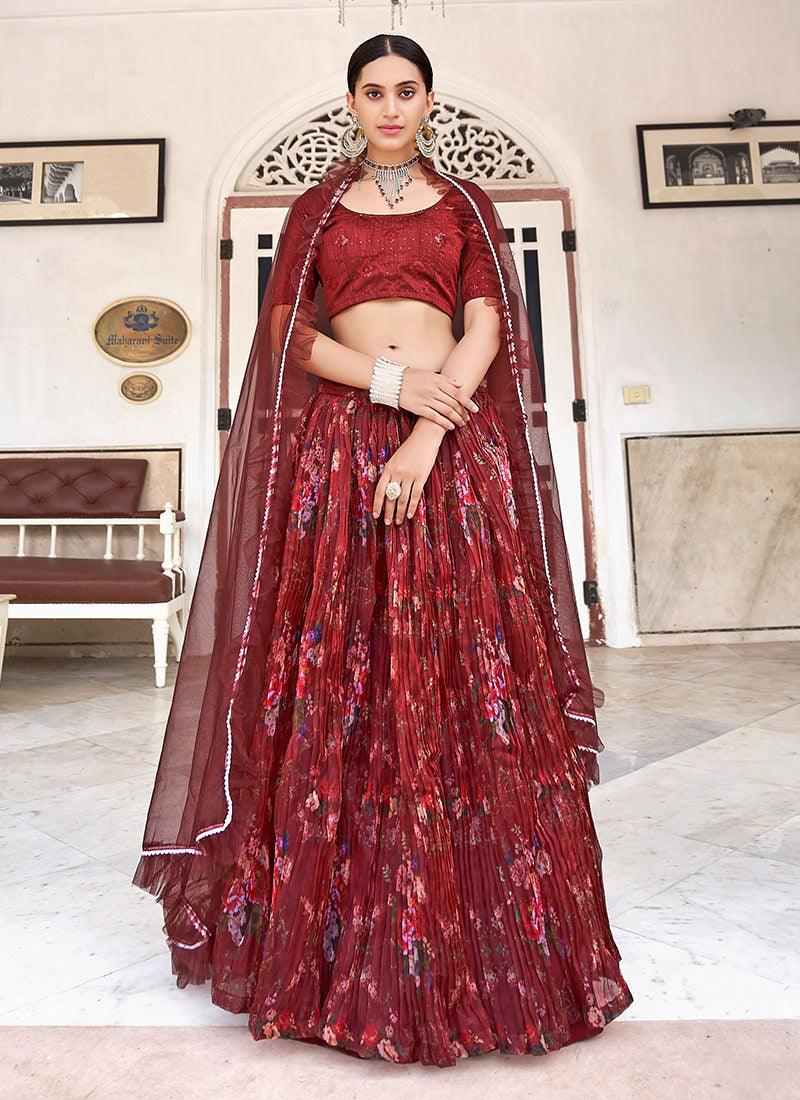 Red Crush Floral Organza Lehenga Buy Cheap Wiki