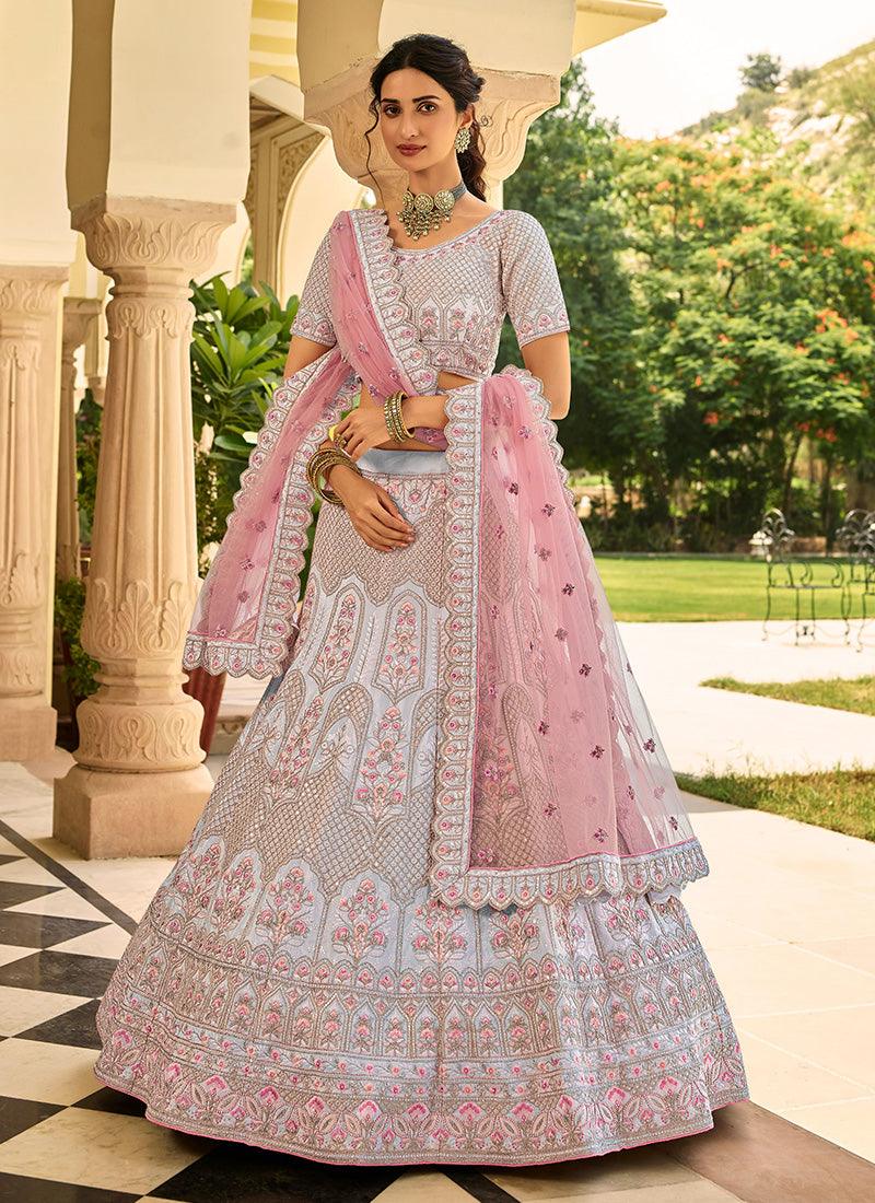 Light Grey Crepe Fabric Heavy Work Lehenga With Net Dupatta Cheap Pice Low Shipping Fee