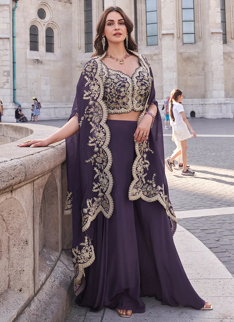 Purple Embroidered Jacket Style Designer Palazzo Suit Sale Best Wholesale