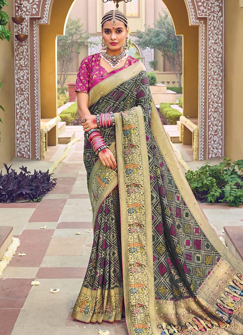 Double Blouse Georgette Base Green Patola Saree Sale Wide Range Of