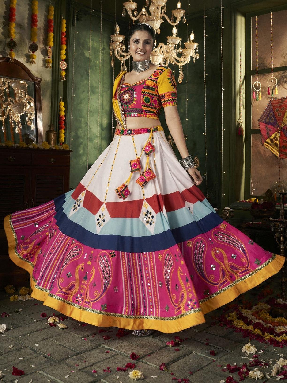 Multicolored Malin Cotton Thread Mirror Worked Lehenga Choli Buy Cheap 2025 Unisex