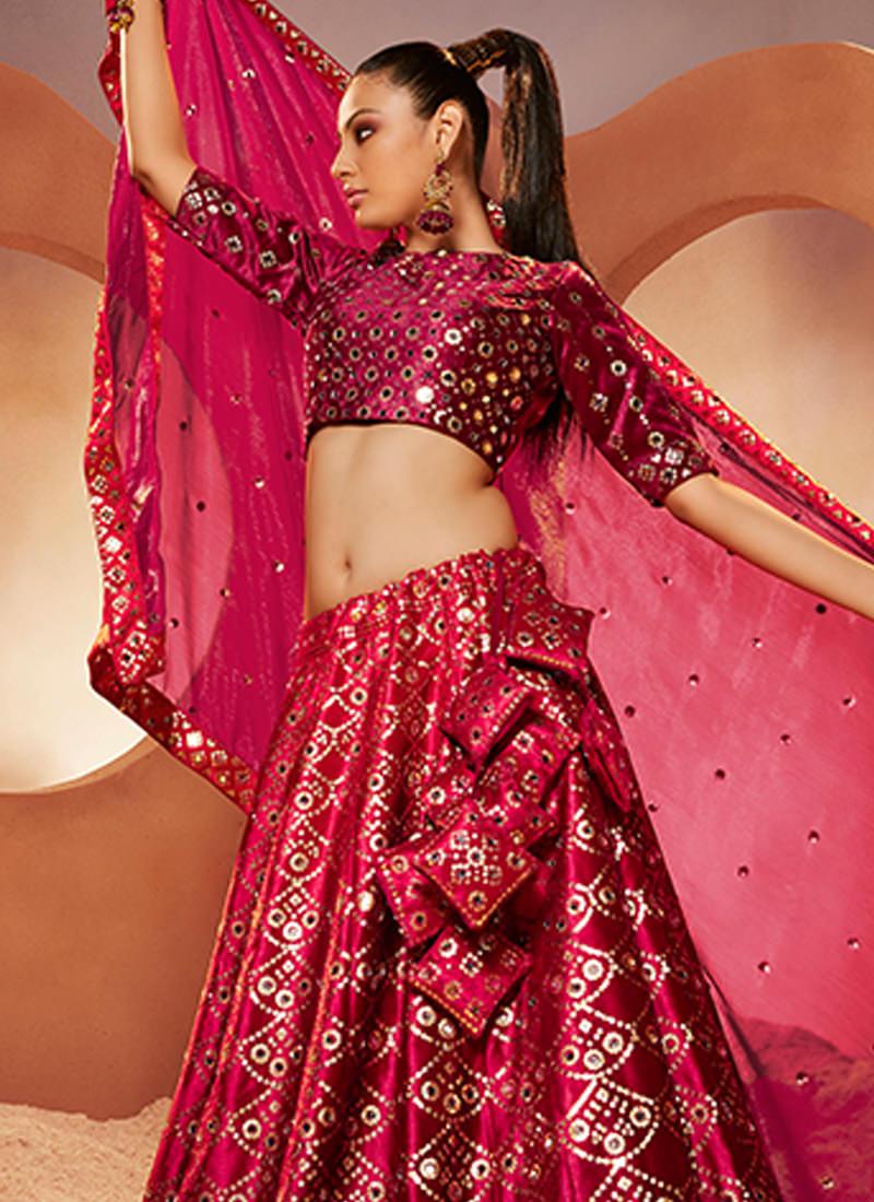 Maroon Umbrella Lehenga With Heavy Mirror With Credit Card