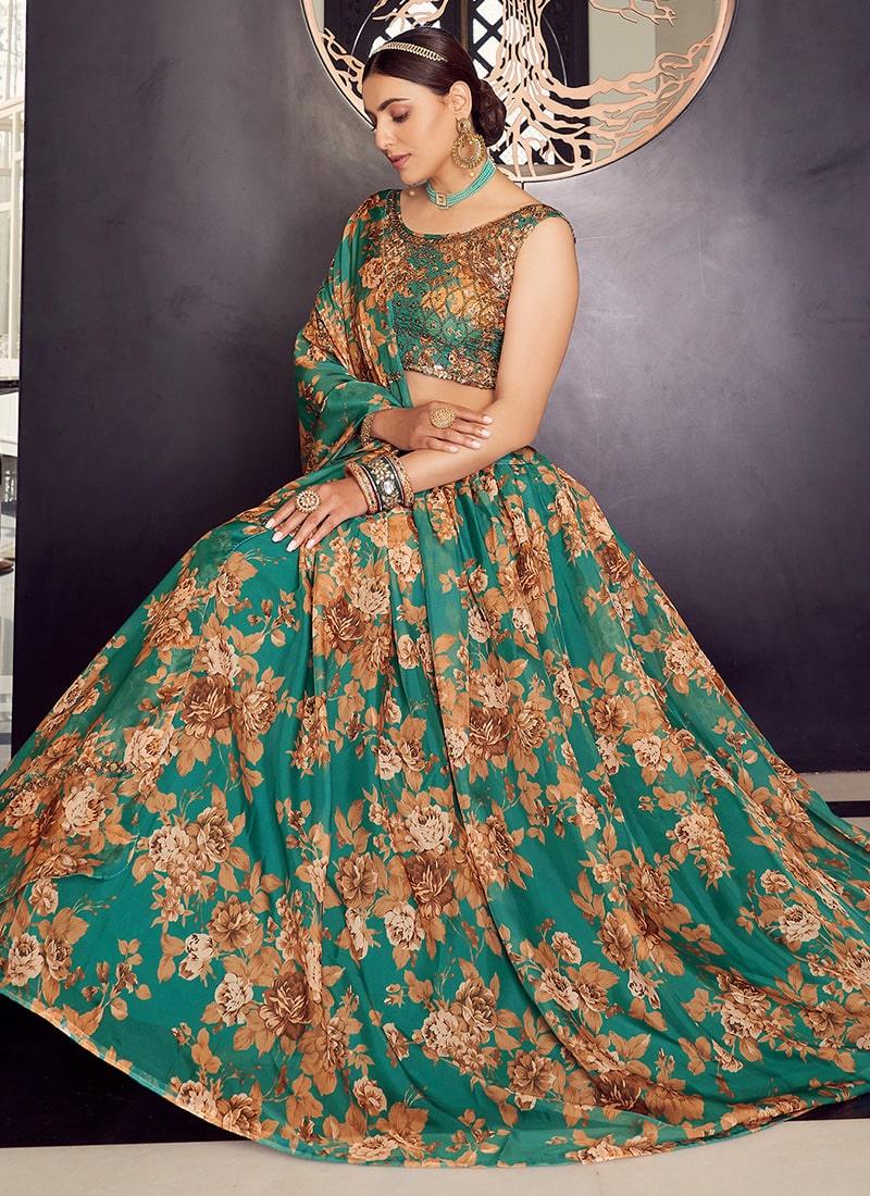 Beauteous Green Color Organza Base Floral Print Lehenga Choli 2025 Cheap Online