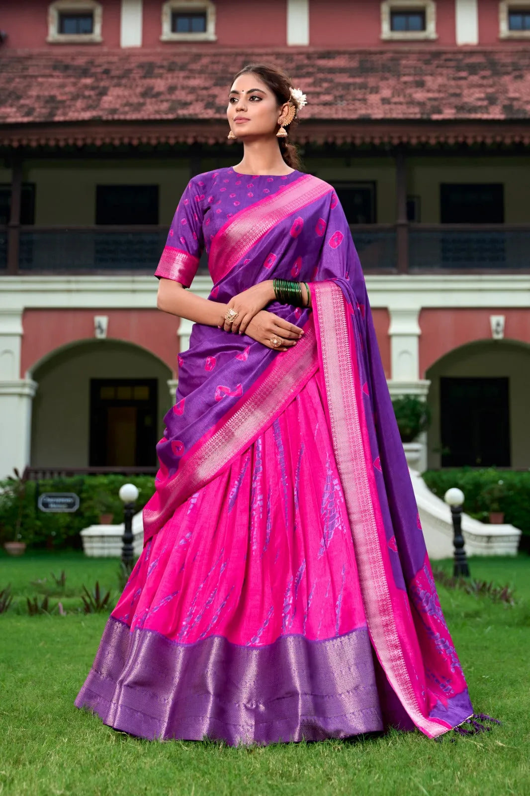 Stunning Dola Silk Shibori Printed Purple lehenga Choli Free Shipping For Sale