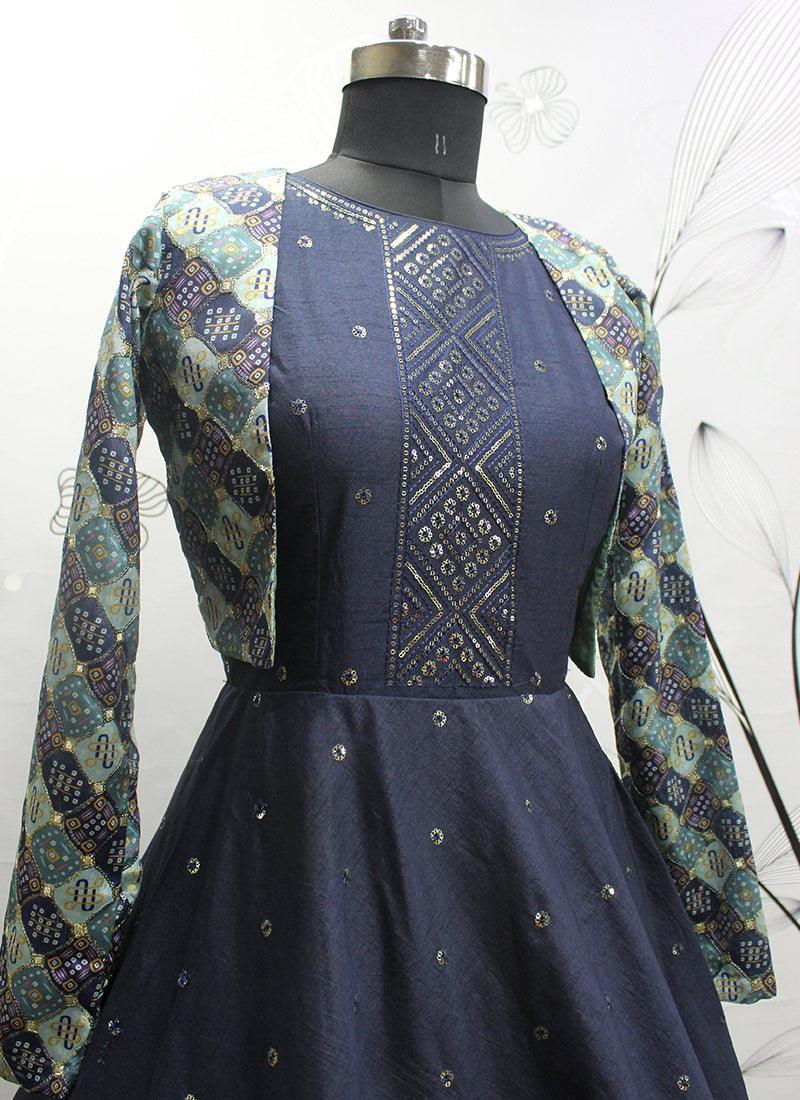 Designer Blue Jacket Style Gown Cheap Very Cheap