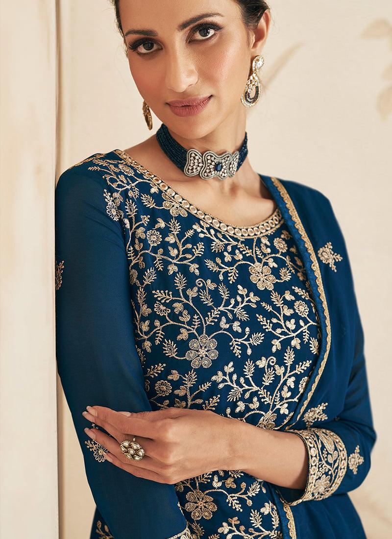 Embroidered Navy Blue Pakistani Sharara Release Dates Cheap Online