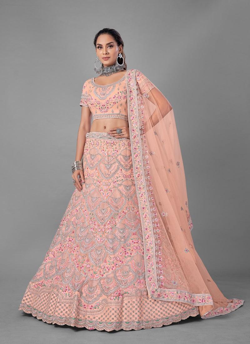 Exquisite Heavy Work Bridal Wear Peach Lehenga Choli Free Shipping Good Selling