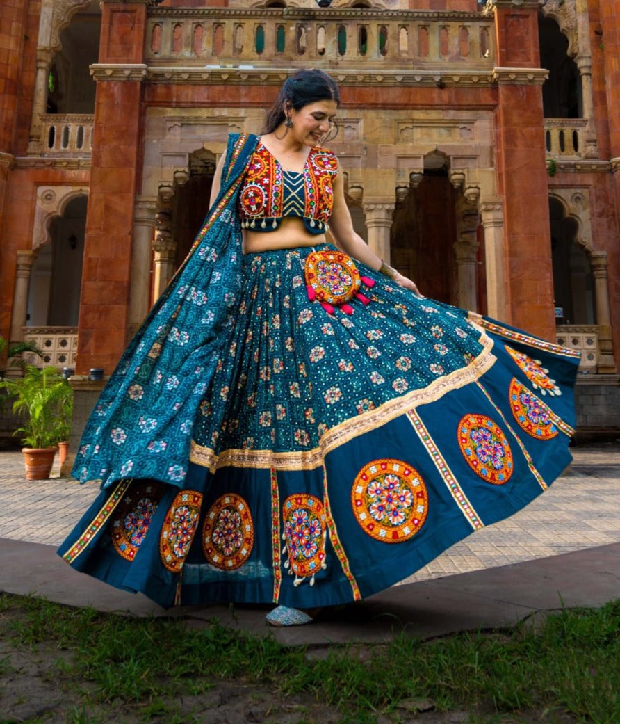 Teal Blue Colored Navratri Festival Wear Lehenga Choli Set Buy Cheap Shop