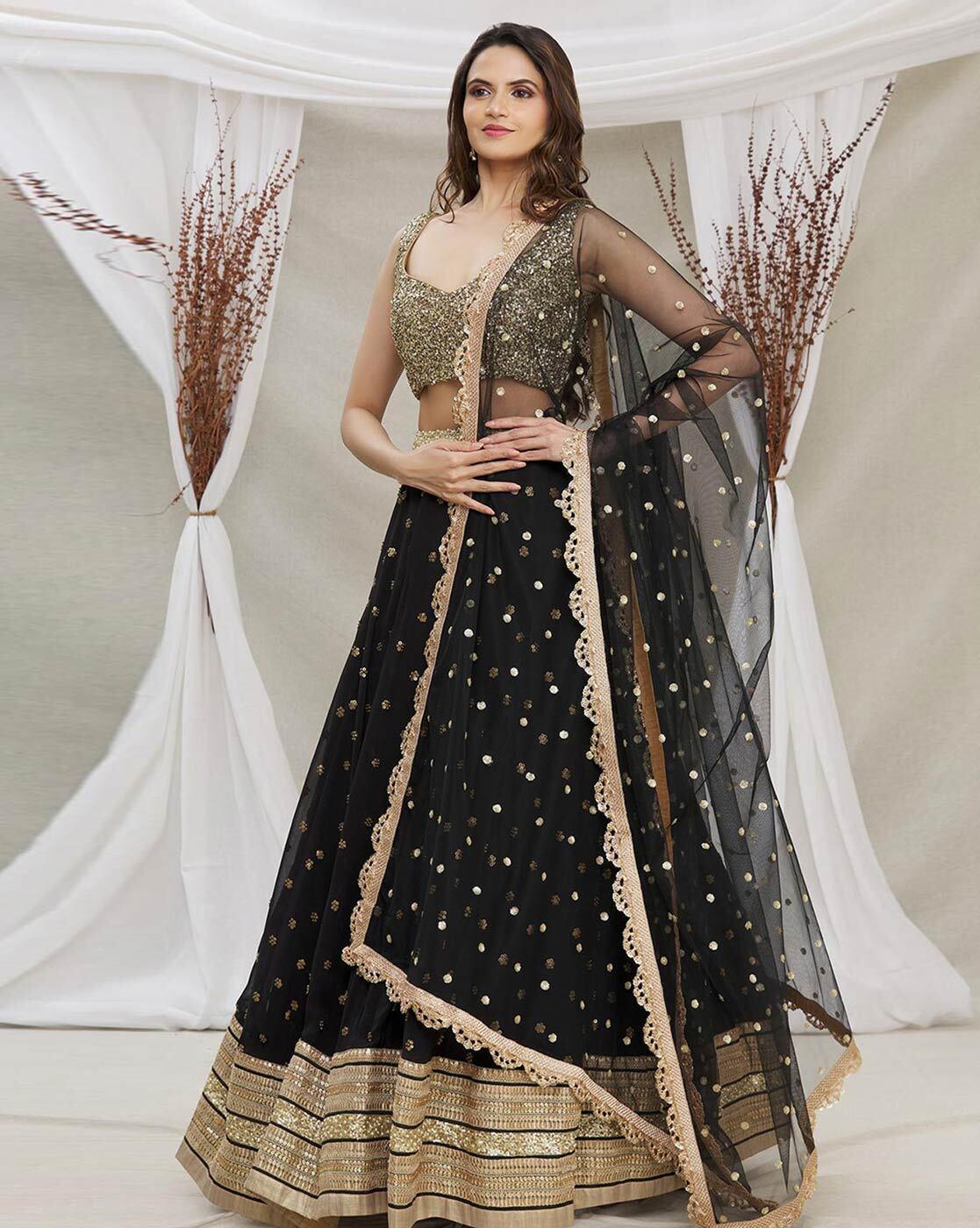 Black Net Sequined Flared Lehenga choli Clearance Deals