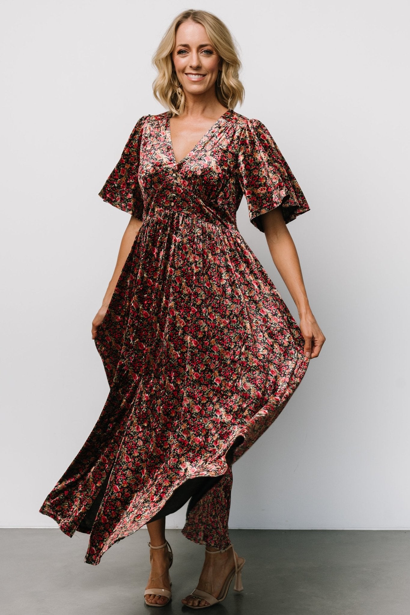 Irina Velvet Maxi Dress | Black Multi Floral Discount Shop Offer