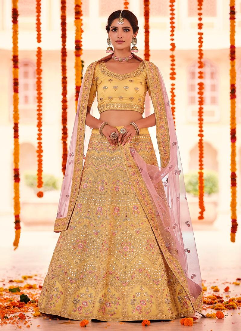 Elegant Yellow Color Organza Fabric Gota And Stone Work Lehenga Best Place To Buy