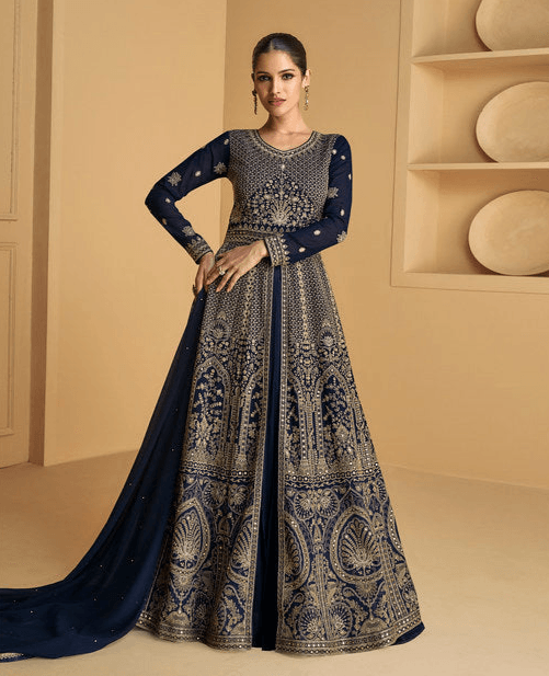 Royal blue color Full sleeve gown Recommend Cheap Online