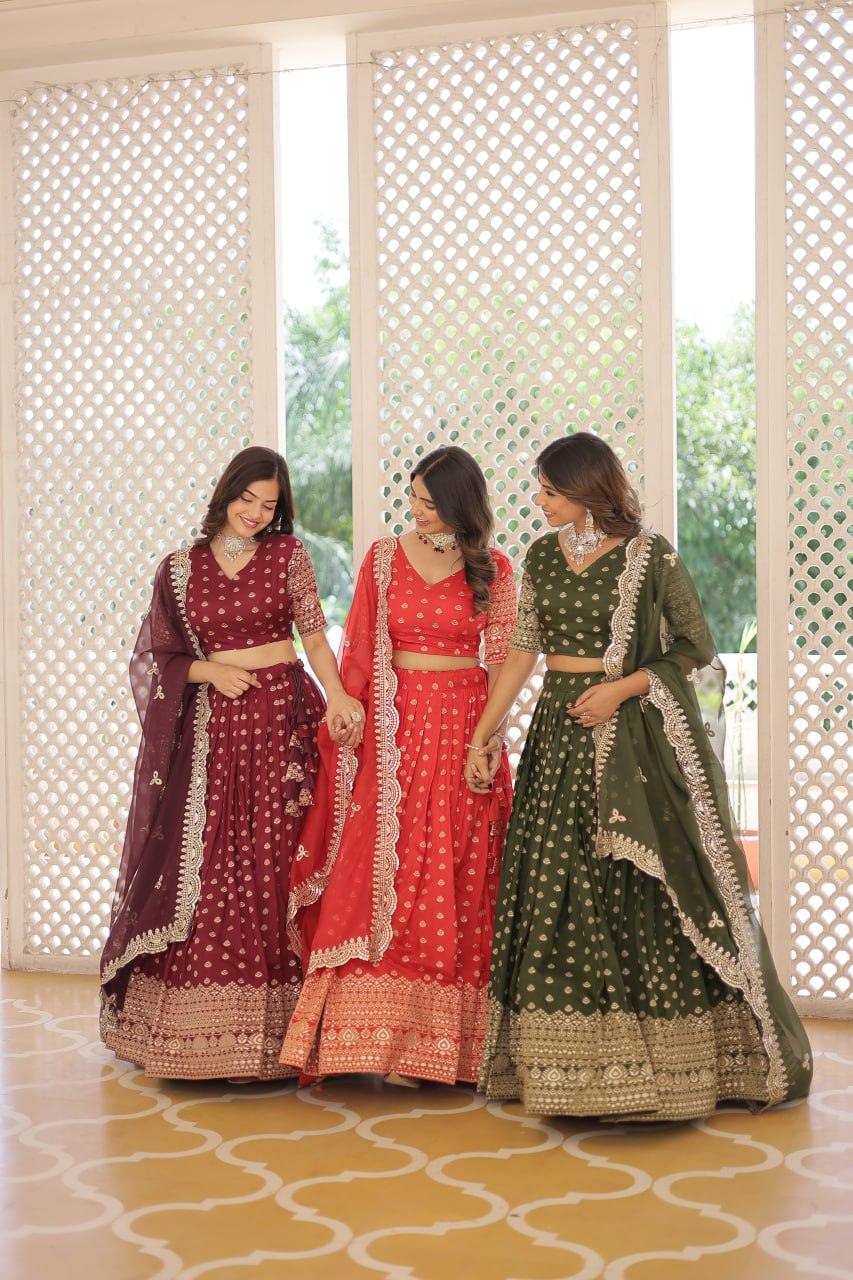 Pure Dyable Viscous Jacquard Double Zari Worked Lehenga Choli Clearance Genuine