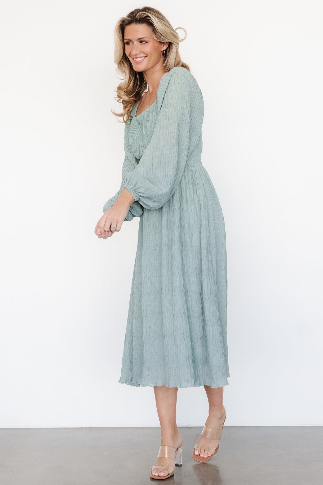 Dalton Pleated Midi Dress | Light Sage Free Shipping Browse