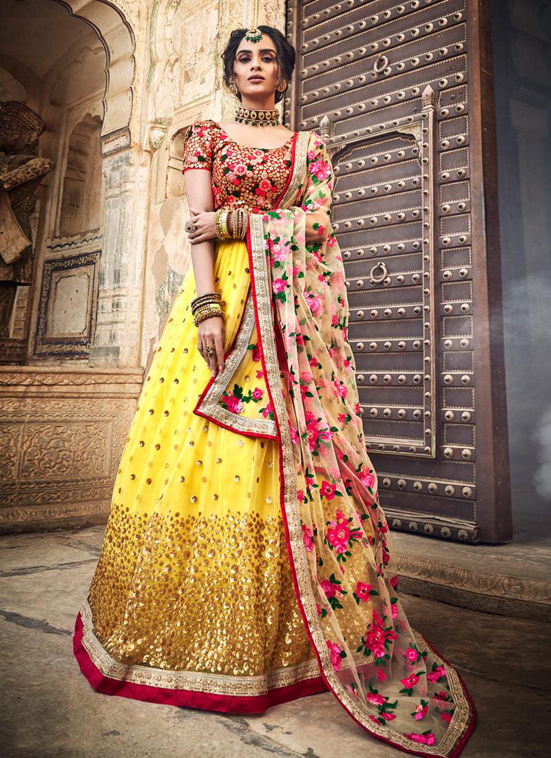 Outstanding Mustard Yellow Soft Net Sequin And Zari Work Lehenga Choli 2025 Online