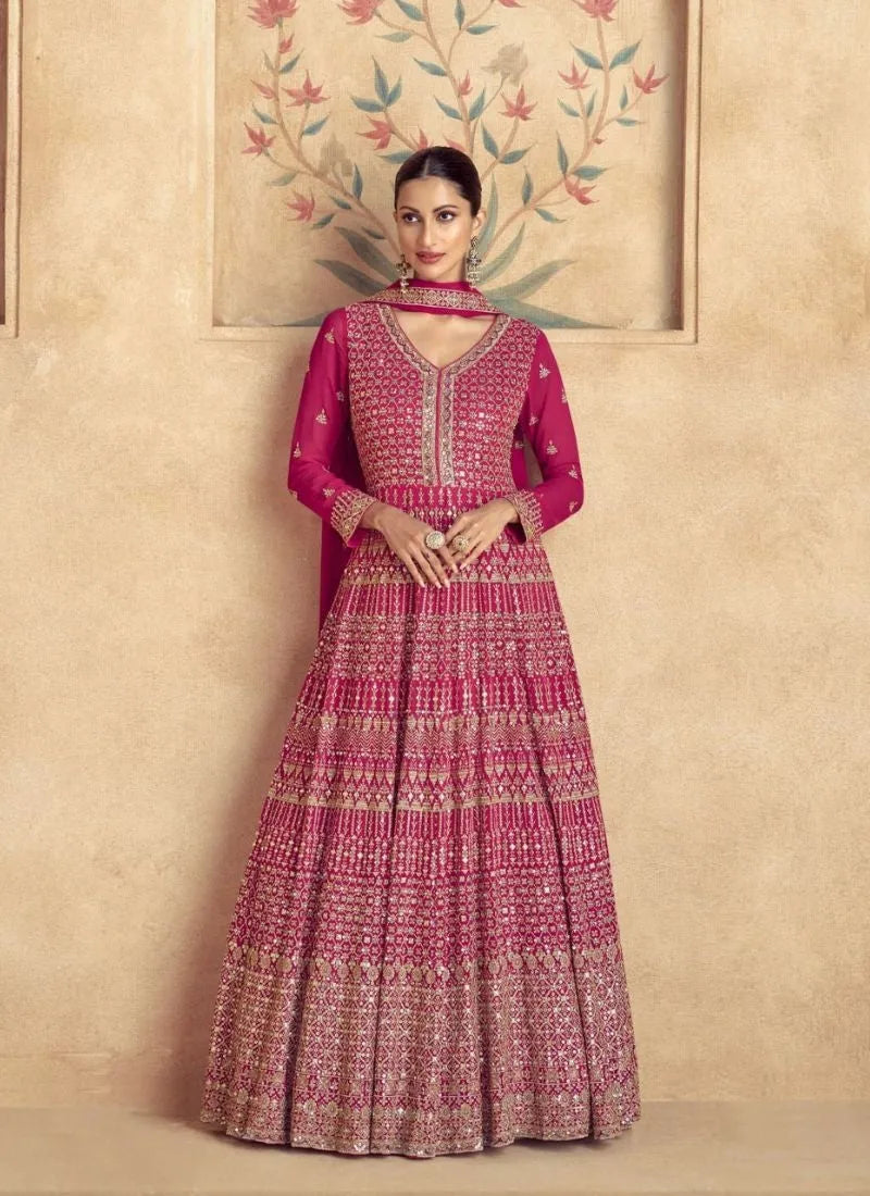 Phenomenal Pink Thread Embroidered Anarkali Suit Outlet 100% Authentic