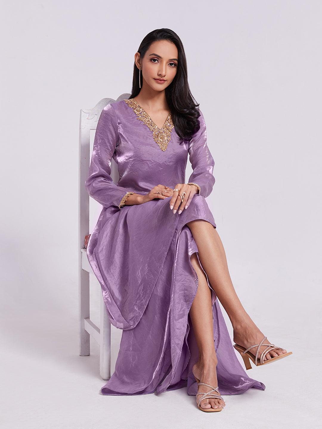 Purple organza hand work with tulip cut palazzo suit Buy Cheap Wholesale Pice