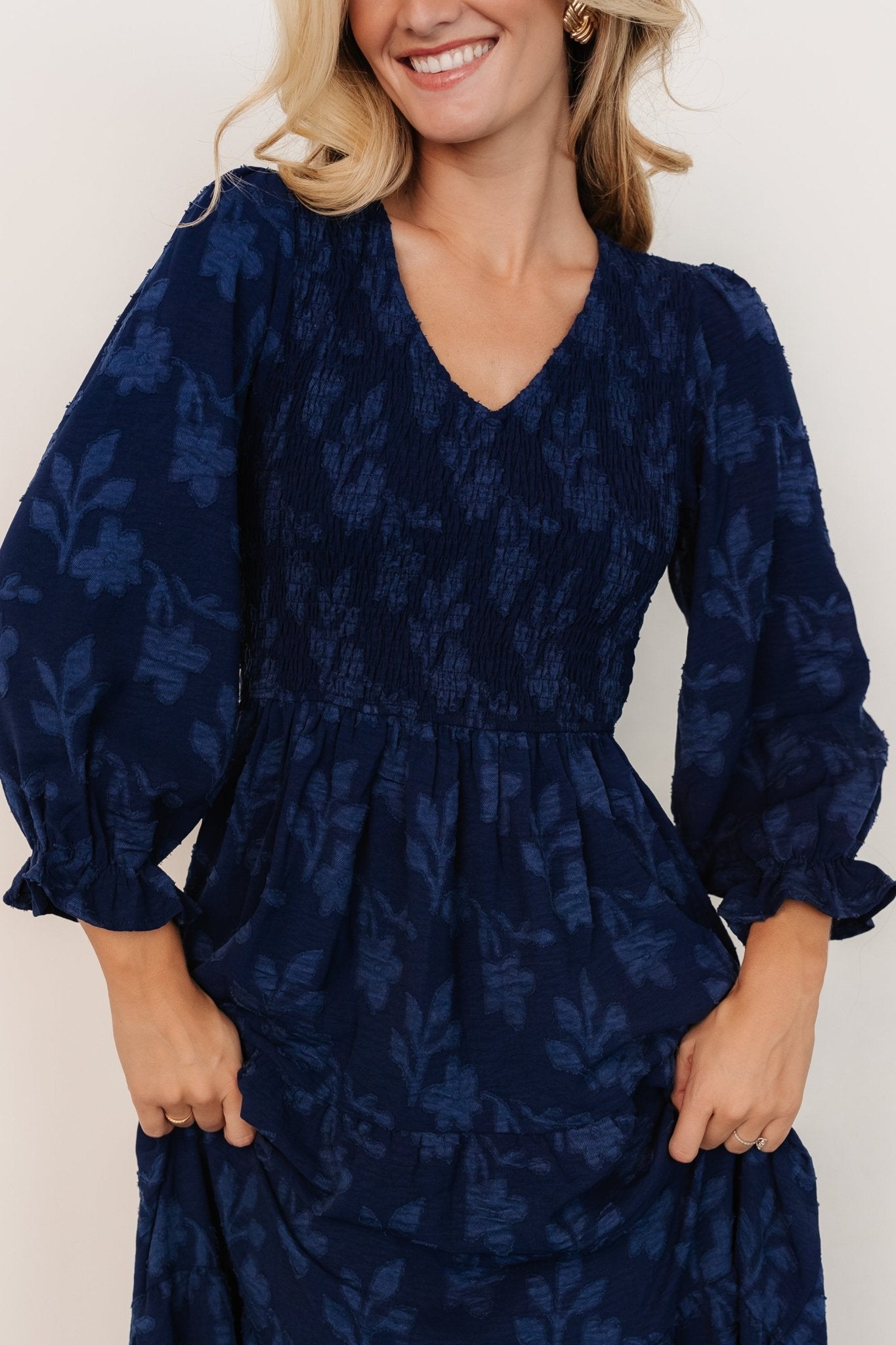 Aubrey Smocked Midi Dress | Navy Floral Cheap From China