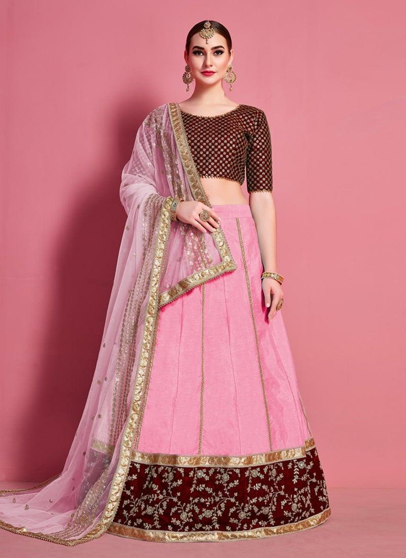 Admiring Art Silk Fabric Baby Pink Color Sequins Work Lehenga Choli Outlet The Cheapest