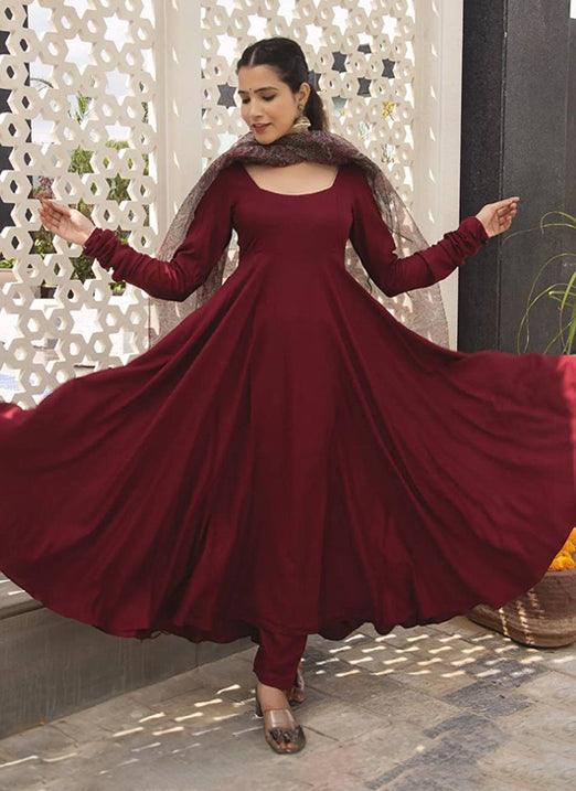 Maroon Georgette Raksha Bandhan Special Anarkali Dress Outlet Great Deals