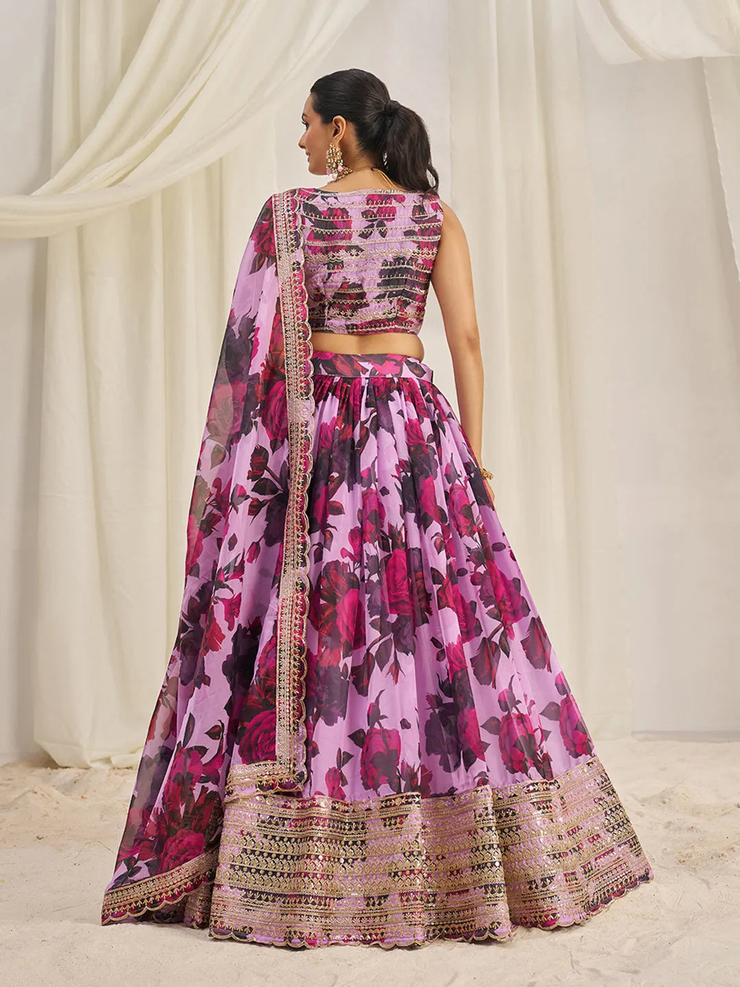 Baby Pink Organza Zari Dori Sequins Floral Lehenga Choli Set Geniue Stockist Online